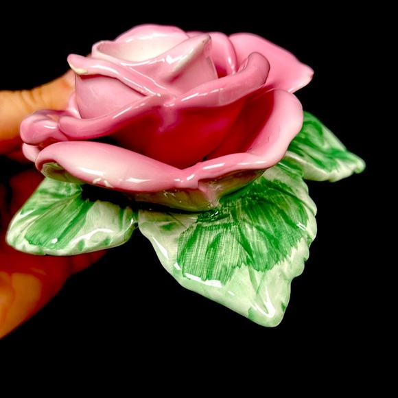 Vintage hand painted glazed porcelain pink rose taper  candle holders - Picture 7 of 9